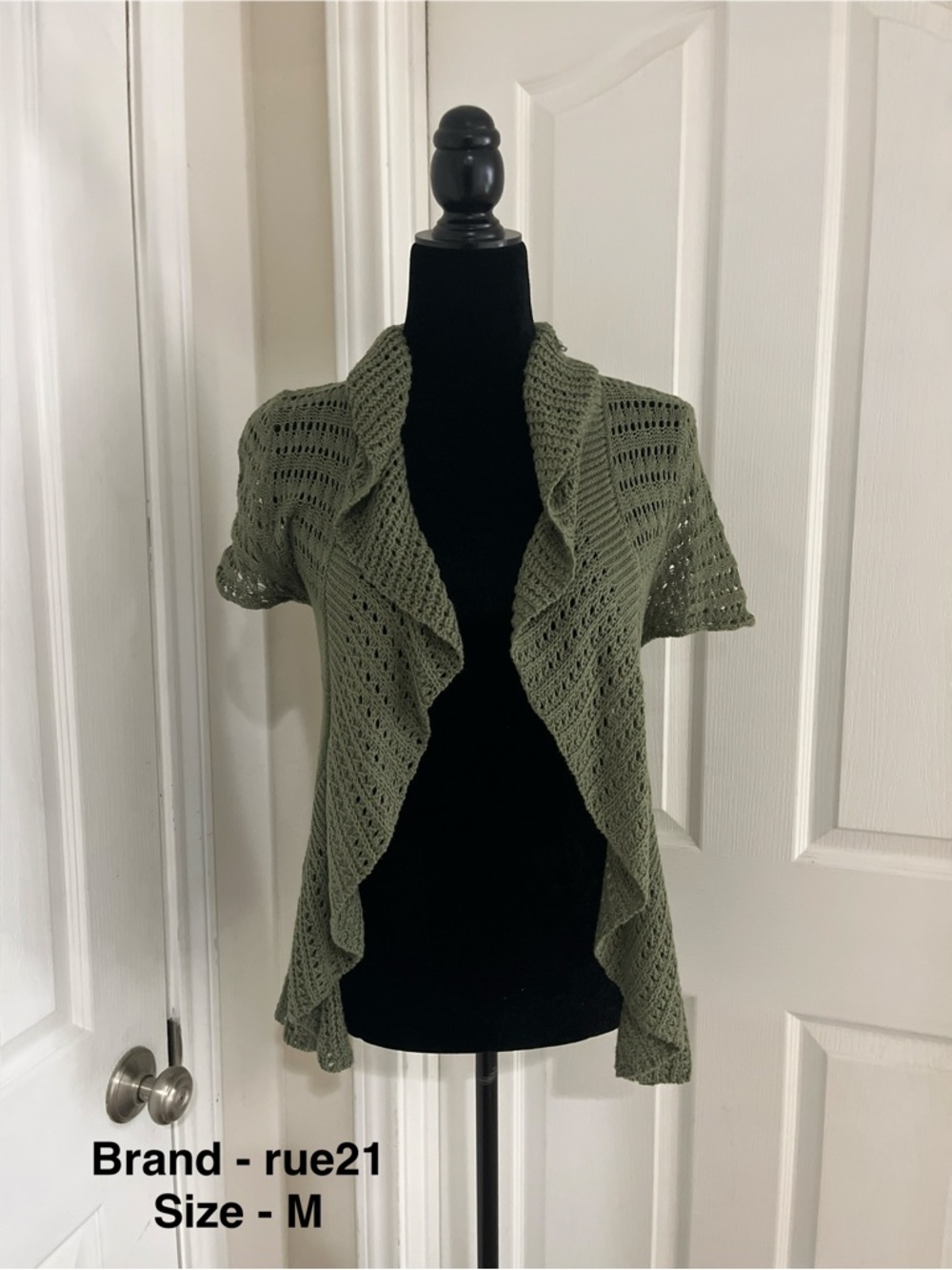 rue21 Olive Green Open-Front Ruffle Short Sleeve Cardigan